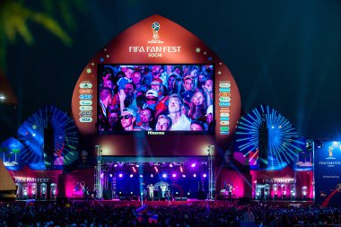 Soçi, Rusya - 7 Temmuz 2018: Futbol taraftarları kare. S