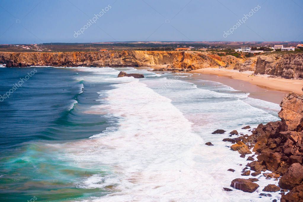 Beautiful coast of Portugal. cliff into the Atlantic Ocean