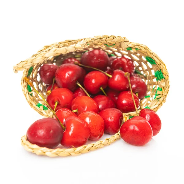 Basket of fresh sour cherries isolated on white — Stock Photo, Image