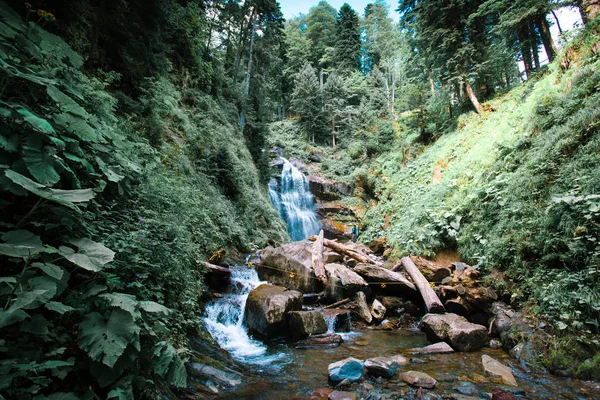 Nádherná krajina s vodopádem v horách — Stock fotografie