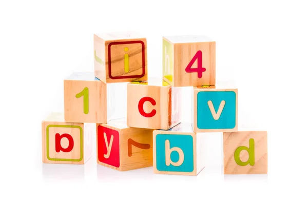 Toy cubes. Baby collection. ABC letters made from baby toys — Stock Photo, Image