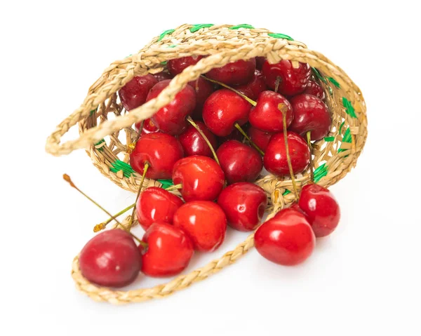 Basket of fresh sour cherries isolated on white — Stock Photo, Image