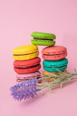 lavanta çiçekleri ile fransız makarna kek kompozisyon