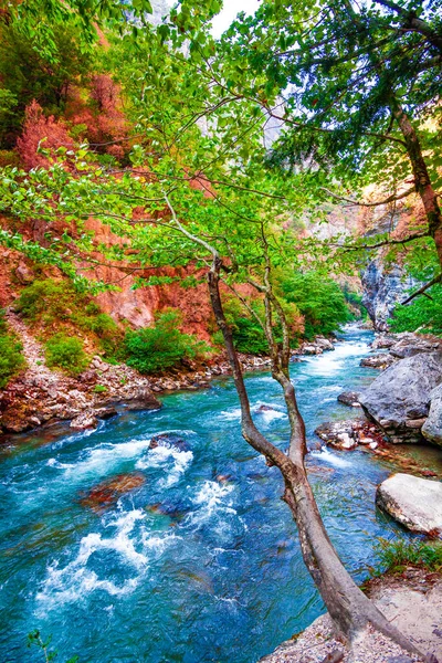 Berg Rivier Vallei Weg Landschap — Stockfoto