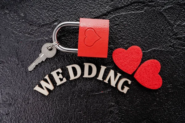 Red Hearts Black Board Conceito Casamento Criativo — Fotografia de Stock