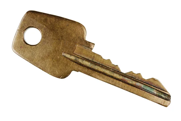 Παλιά Γδαρμένο Μεταχειρισμένο Χάλκινο Κλειδί Από Την Αγγλική Κλειδαριά Πόρτας — Φωτογραφία Αρχείου