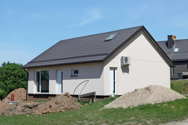 Unfinished Standard Village House Made Foam Concrete Plastered Cream Color — Stock Photo, Image