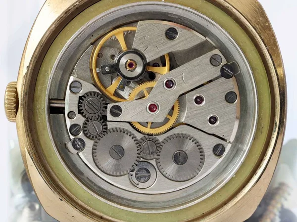 Defecte Vuile Versnellingen Van Oude Mechanische Horloges Uit Twintigste Eeuw — Stockfoto