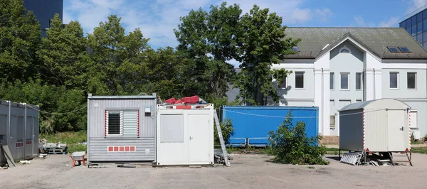 Building Standard Trailers Sheds Site Restoration Old Name House Panoramic — Stock Photo, Image