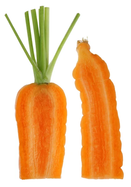 Поперечні Перерізи Маленького Апельсинового Морквяного Овоча Ізольовані Білому Студійному Макросеті — стокове фото