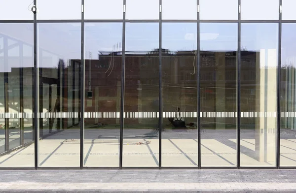 New Glass Windows Reflectionsin New City Office Building Panoramic Collage — Stock Photo, Image