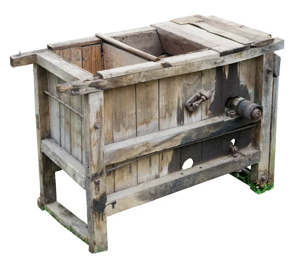 Деревянная Старинная Коробка Сепаратор Мельницы Зерна Изолированный Белом Заплаткой — стоковое фото