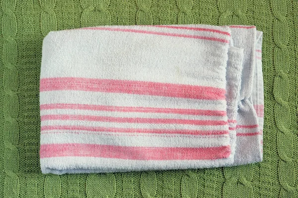 Terry White Striped Dry Clean Bath Towel Lie Wool Knitted — Stock Photo, Image