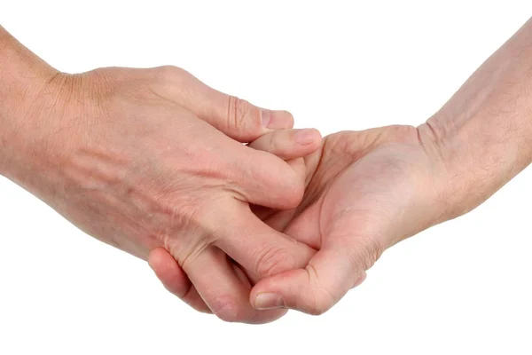 Men European Hairy Arms Intertwined Fight Fingers Isolated White Studio — Stock Photo, Image