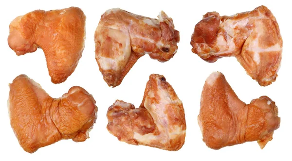 Wędzone Tłuszczowych Pachnące Kurczaka Skrzydła Zestaw Makro Białym Tle Biały — Zdjęcie stockowe