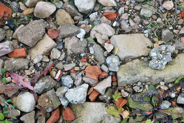 Pieces Used Broken Concrete Bricks Pollute Forest Surface Background — Stock Photo, Image