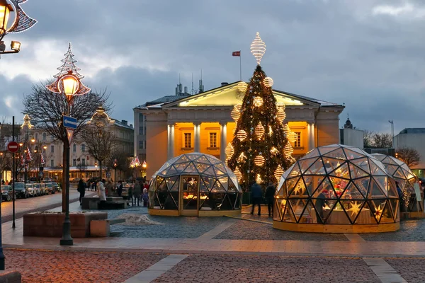 Vilnius Lithuania December 2018 Christmas European City Square Decorated Illuminate — Stock Photo, Image