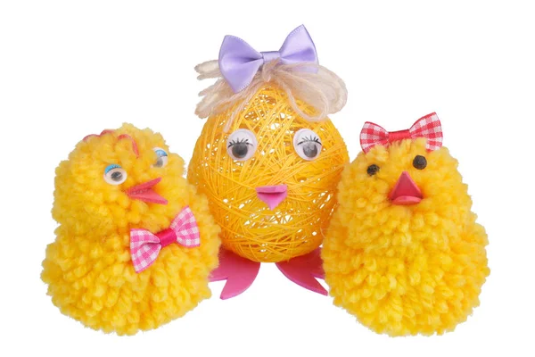 Velikonoční Domácí Kuře Matku Kuřata Děti Tkaniny Podproces Izolované Bílém — Stock fotografie