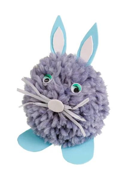 Very Sad Lonely Homemade Easter Bunny Made Blue Woolen Threads — Stock Photo, Image