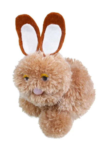 Ein Sehr Trauriger Einsamer Hausgemachter Osterhase Aus Wollfäden Isoliert Auf — Stockfoto