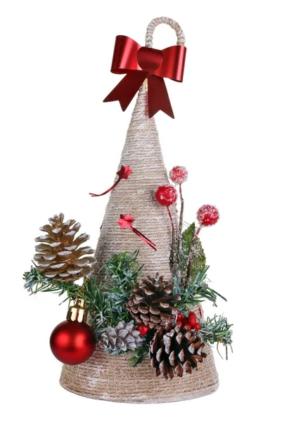 Christmas Handmade Tree Made Rope Cones Rural Style Isolated White Royalty Free Stock Images