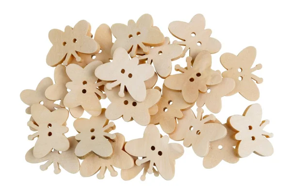 Homemade Butterflies Easter Decorations Made Wooden Isolated White Studio Macro — Stock Photo, Image