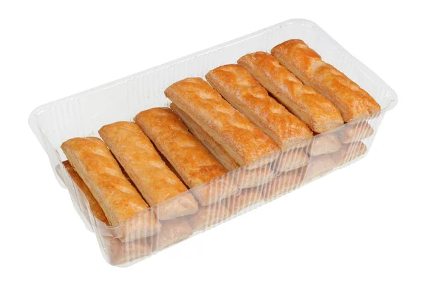 Biscuits Partir Lanières Pâte Levure Feuilletée Avec Glaçage Sucre Dans — Photo