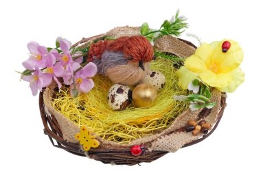 Paskalya birch twigs komik kuş ve nereye el yapımı yuvadan