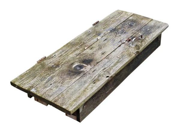 Wooden table decktop made  from old aged door isolated — Stock Photo, Image