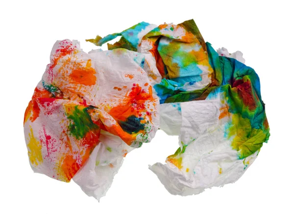 Crumpled paper napkin wiped paint from Easter eggs isolated — Stock Photo, Image