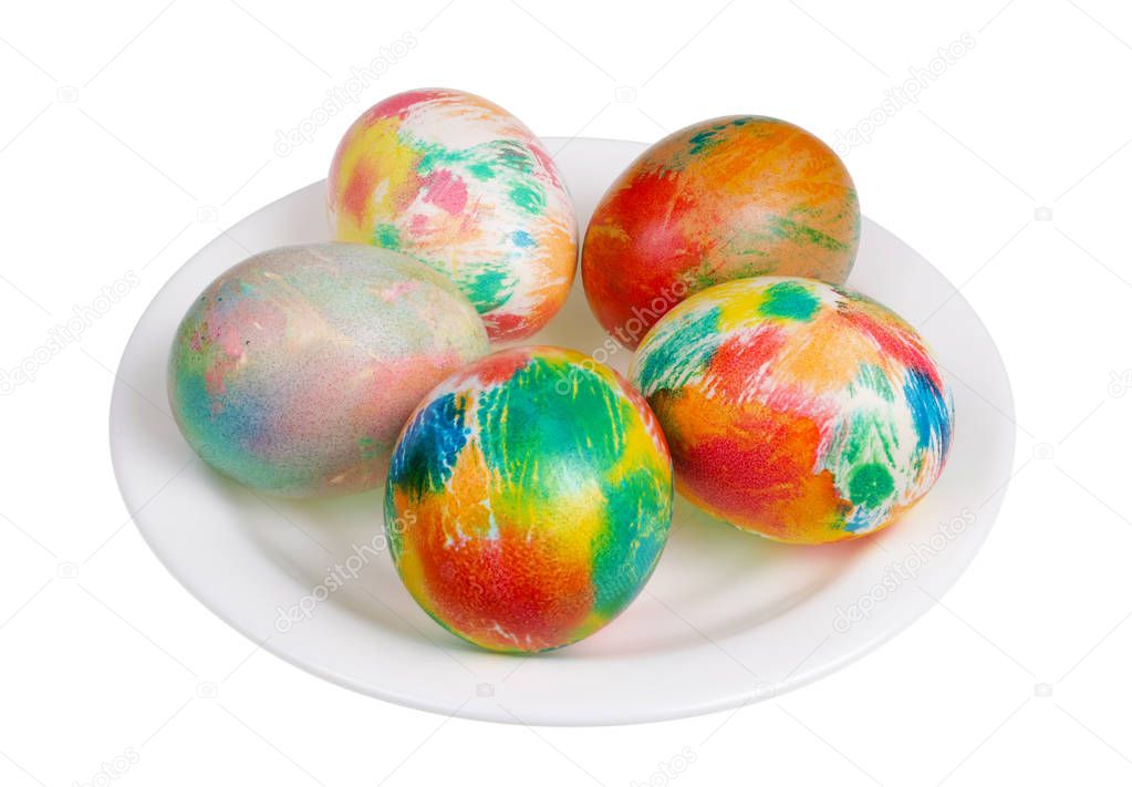 Easter eggs painted in rainbow colors with natural food dyes  is