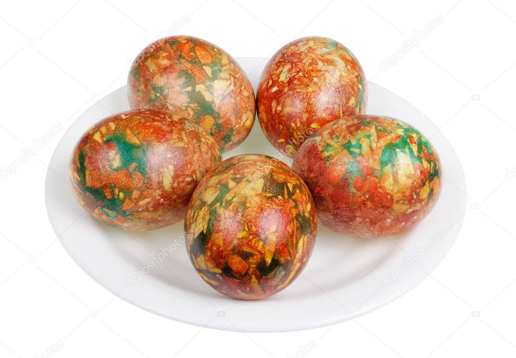 Easter chicken eggs painted in marble colors with natural food d