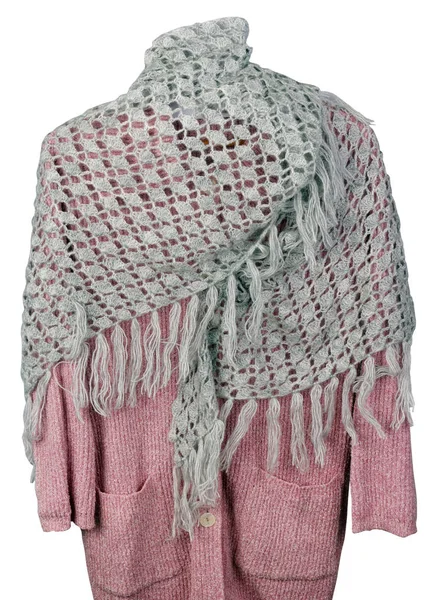 自制针织暖灰色三角软女式围巾挂 — 图库照片