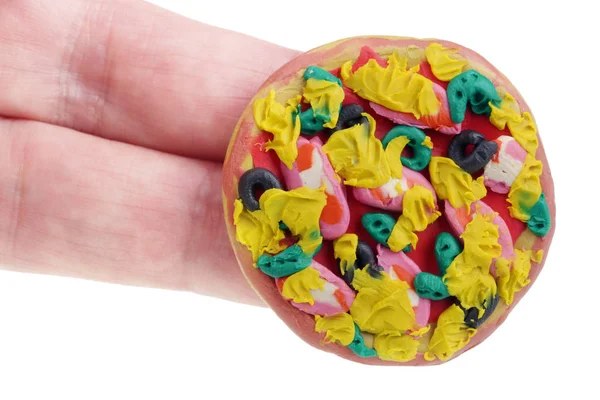 No futuro, vamos comer este conceito. Mini pizza feita de argila — Fotografia de Stock