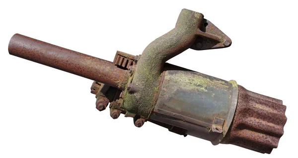Tubo Escape Viejo Tractor Vintage Oxidado Parece Láser Aislado Sobre — Foto de Stock