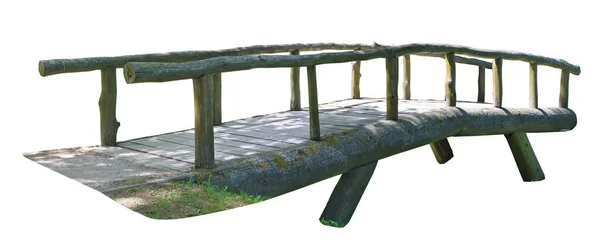 Eine Hölzerne Gealterte Handgefertigte Bogenbrücke Aus Baumstämmen Wald Isoliert Auf — Stockfoto