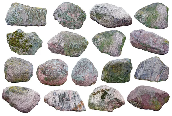 Grandes Pedras Granito Coberto Com Musgo Com Líquen Grama Isolado — Fotografia de Stock