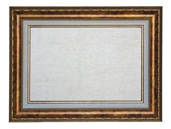Old Vintage Golden Wood Picture Frame Blank White Canvas Isolated — Stock Photo, Image