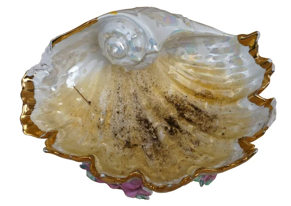 Dirty Broken Glass Ashtray Made Shape Sea Shell — Stock Photo, Image
