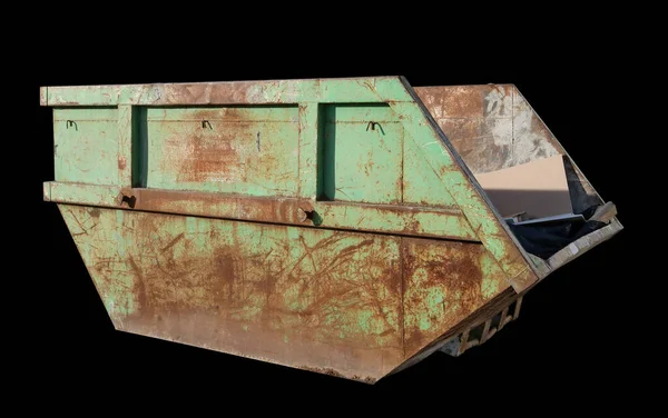 Groene Roestige Stalen Container Voor Bouw Industrieel Afval Geïsoleerd Zwart — Stockfoto