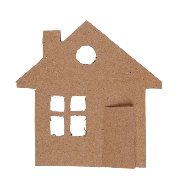 Simple Small Homemade Toy Home Made Cardboard Isolated White Macro — Stock Photo, Image