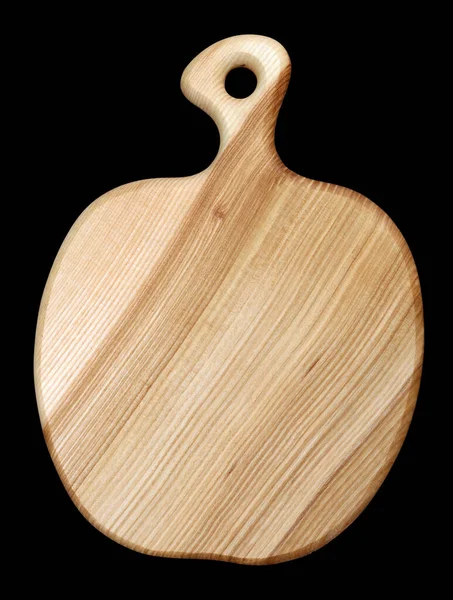 Wooden Handmade Kitchen Board Carved Shape Apple Idolated Black — Stock Photo, Image