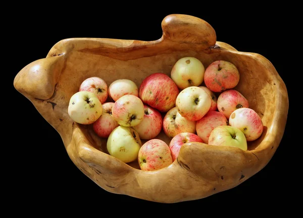 Jarrón Casero Madera Con Manzanas Otoño Aisladas Negro —  Fotos de Stock