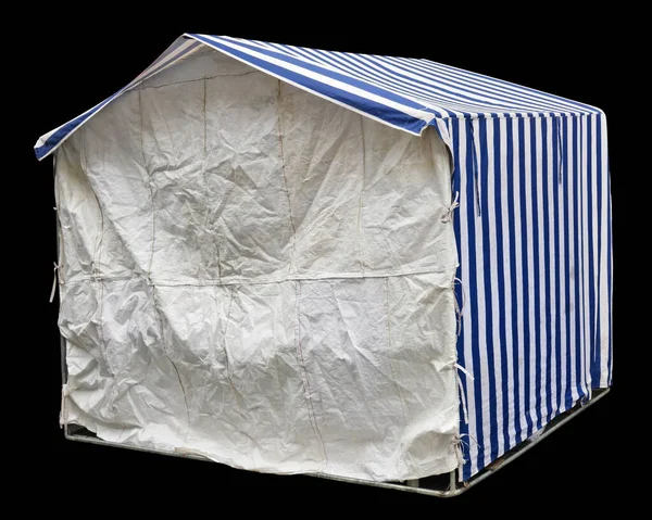 Wit Blauw Gesloten Canvas Tent Voor Kleine Markt Geïnstalleerd Straat — Stockfoto