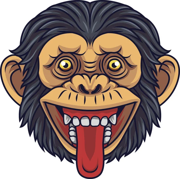 Cartoon Chimpansee Hoofd Mascotte Weergegeven Tong — Stockvector