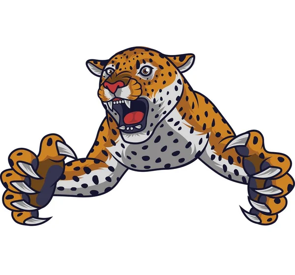 Ilustración Vectorial Leopardo Saltador Enojado — Vector de stock