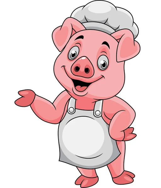 Cartoon Happy Pig Chef Presenting — Stock Vector