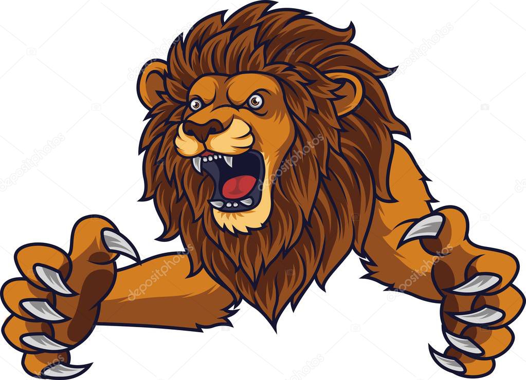 Vector illustration of Angry leaping lion