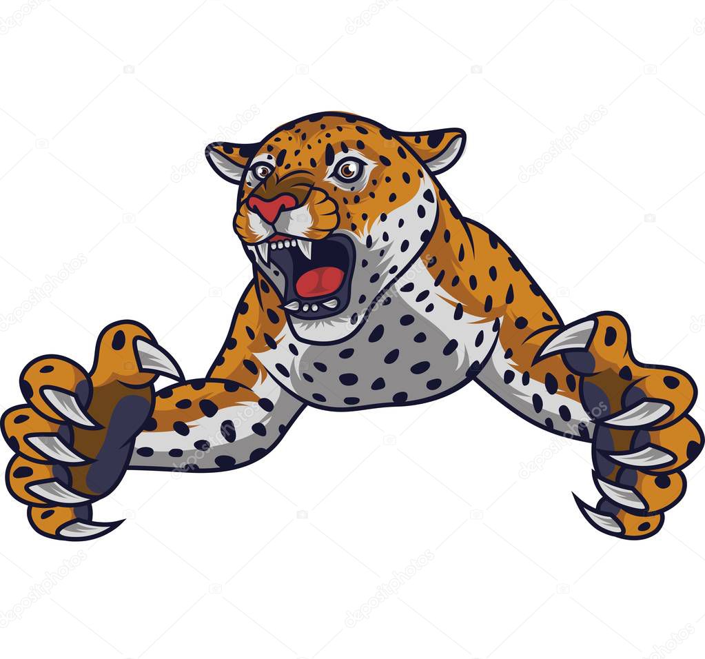 Vector illustration of Angry leaping leopard
