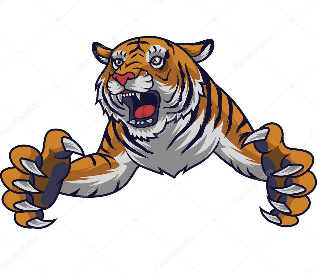 Vector illustration of Angry leaping tiger
